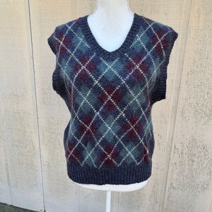 Classic Argyle V-Neck Sweater Boyfriend Vest - Navy and Burgundy
